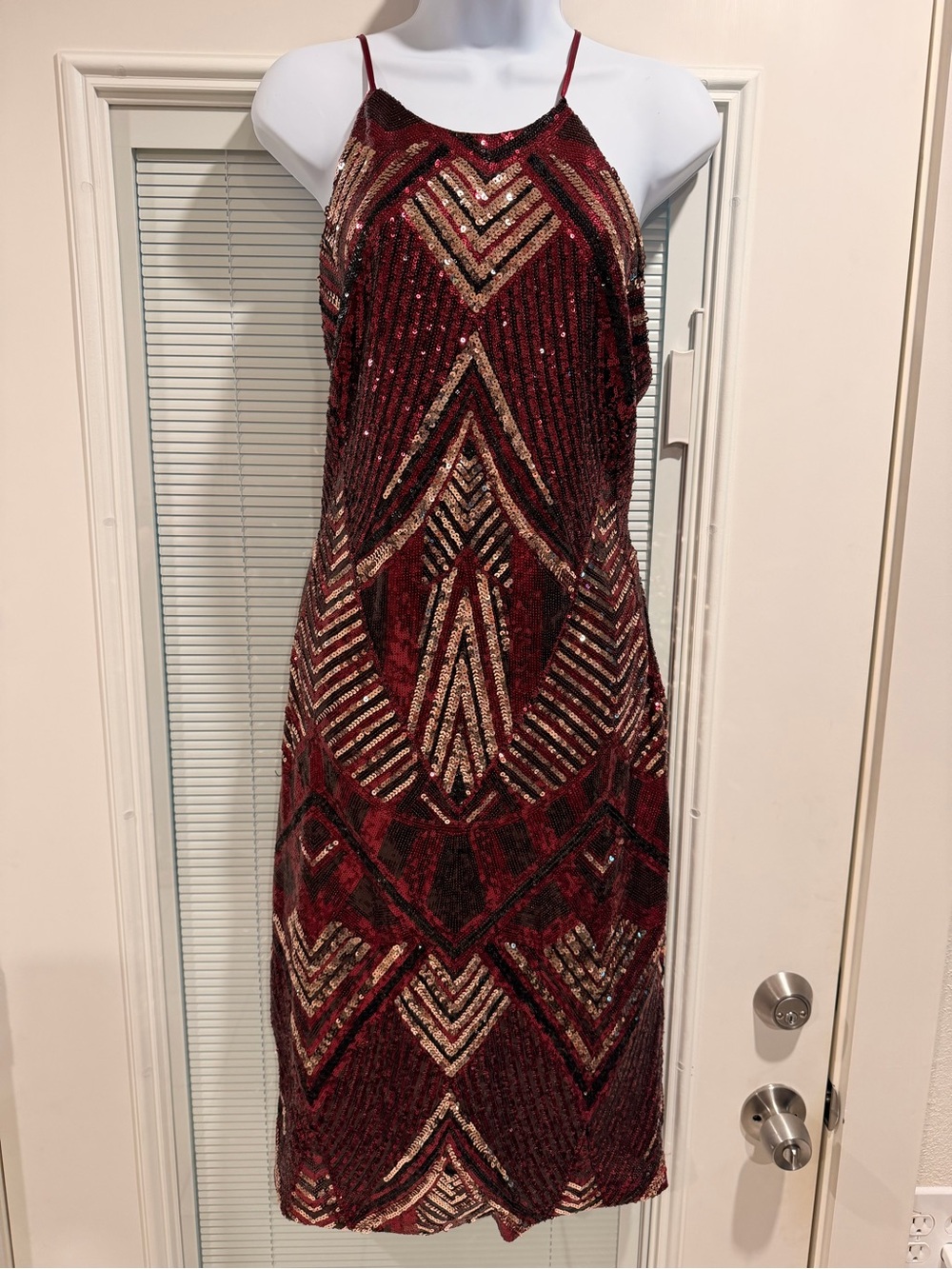 Bisou Bisou Red and Gold Sequin Midi Slip Dress